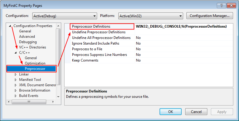 vs PropertyPagesPreprocessorDifinitions