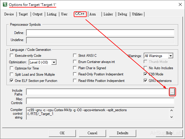 Keil OptionForTarget C